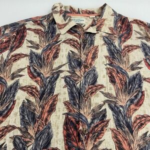 Caribbean Men's Hawaiian Button Front Polo All‎ Over Palm Leaf XL Silk Blend